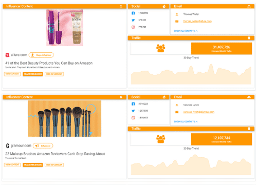 Amazon Influencer CRM Results - Screenshot - Referazon - Find Amazon Influencers