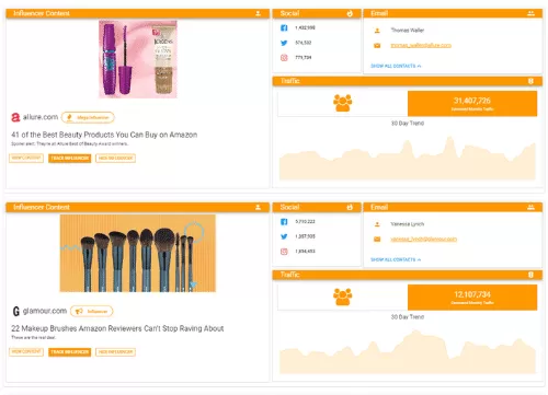Amazon Influencer CRM Results - Screenshot - Referazon - Find Amazon Influencers