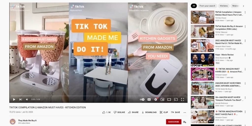 TikTok Amazon Influuencer Example YouTube TikTok Finds - Amazon Influencer Examples - Referazon - Amazon Influencer Marketing Software