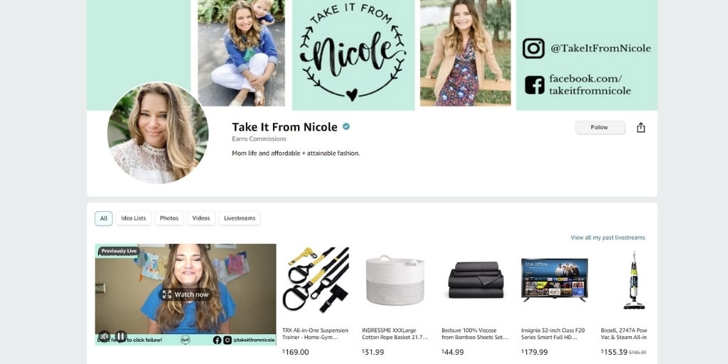 Take It From Nicole Amazon Storefront Examples - Amazon Influencer Storefronts Everything You Need To Know - Referazon - Amazon Influencer Marketing Software
