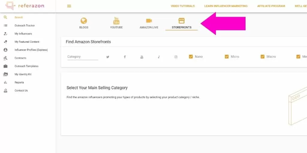 Step 1 - How To Find Amazon Influencer Storefronts with Software - How To Find Amazon Influencer Storefronts - Referazon - Amazon Influencer Marketing Software