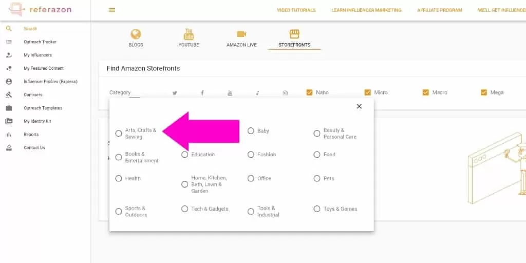 Step 2 - How To Find Amazon Influencer Storefronts with Software - How To Find Amazon Influencer Storefronts - Referazon - Amazon Influencer Marketing Software