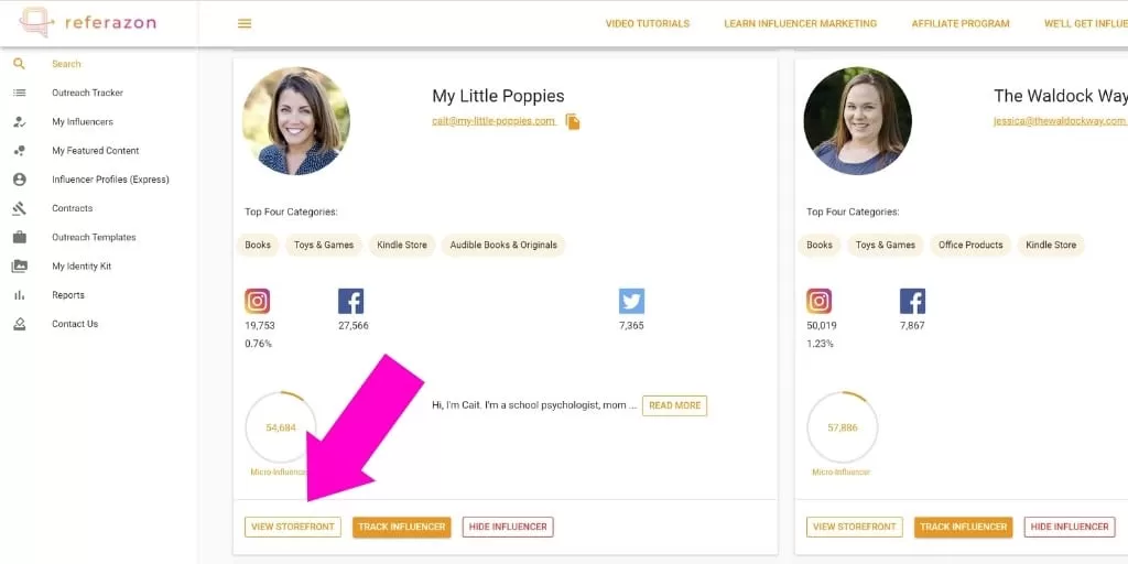 Step 3 - How To Find Amazon Influencer Storefronts with Software - How To Find Amazon Influencer Storefronts - Referazon - Amazon Influencer Marketing Software