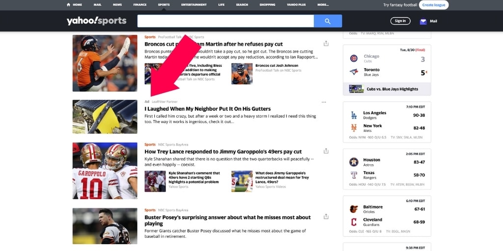Yahoo Sports Example - Native Advertising - How To Work WIth Micro-Influencers - Referazon - Amazon Influencer Marketing Software