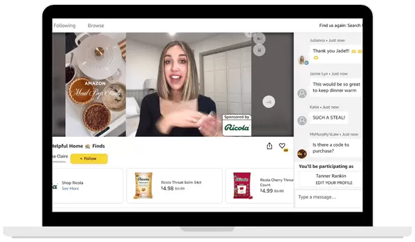 Imagine an Amazon Influencer with engaged followings on social media promoting your product in a live stream, just like QVC, right on Amazon where a sale is only a click away.