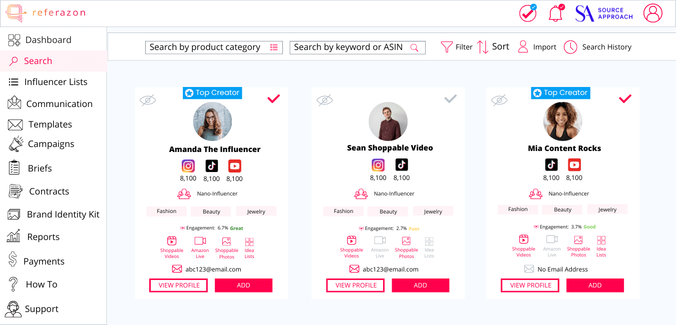 Preview - Referazon - Amazon Influencer Search and CRM