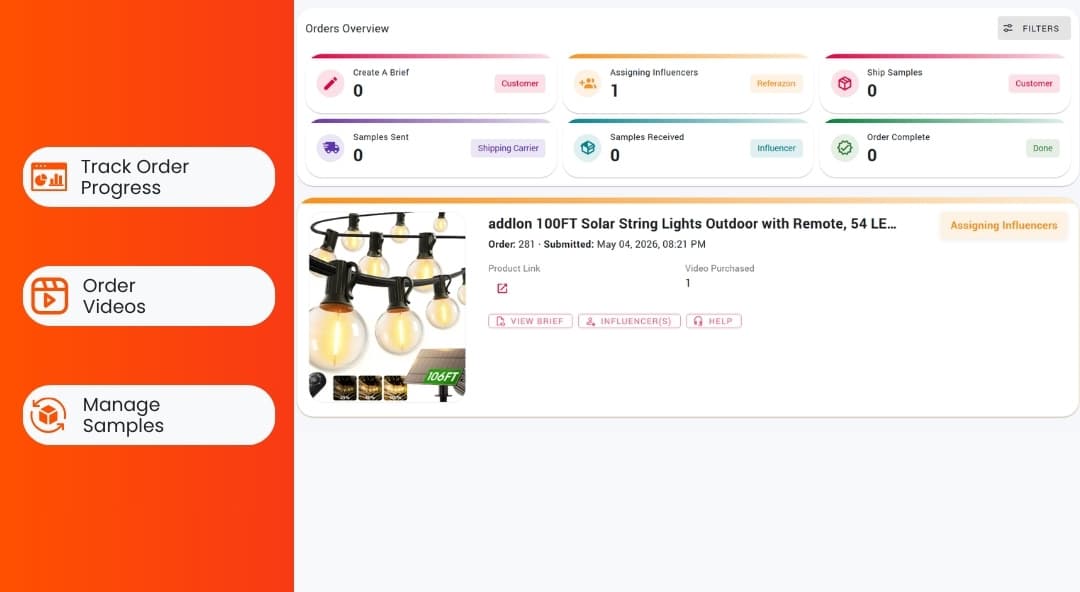 Dedicated Dashboard Portal - Referazon Shoppable Features