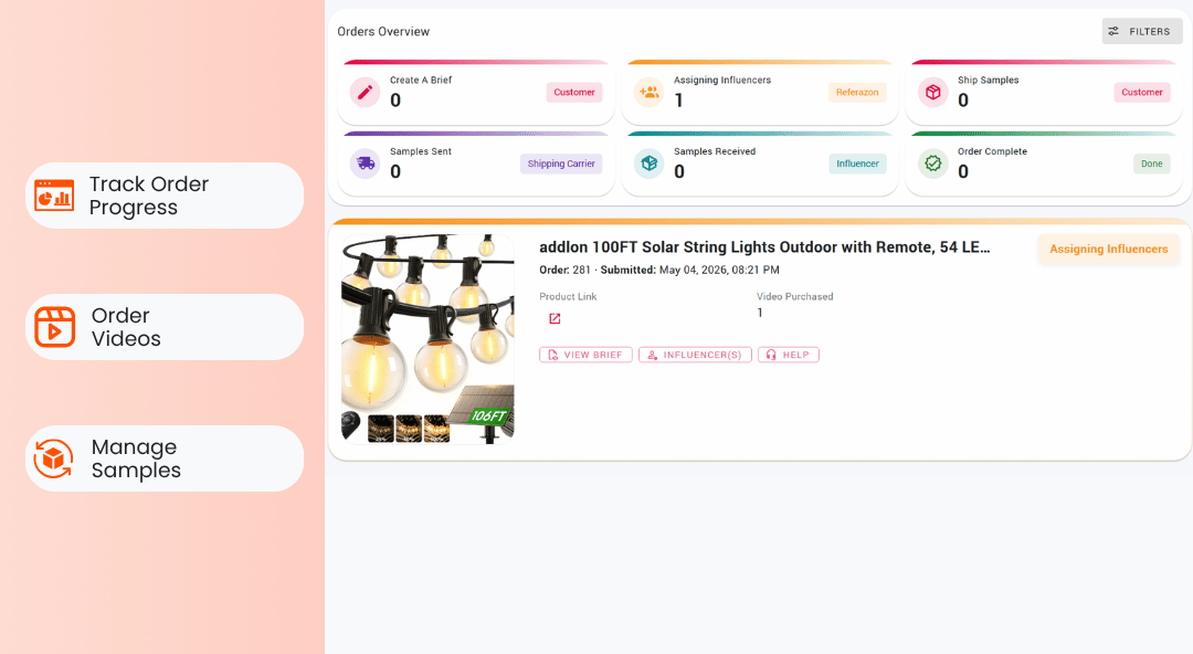 Dedicated Dashboard - Referazon Shoppable Features